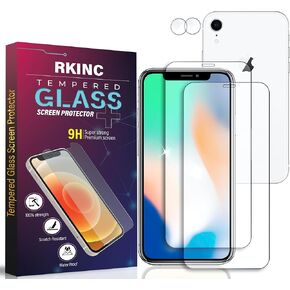 RKINC Screen Protector [2 + 2 Pack] for iPhone XR 6.1-Inch, Tempered Glass Film Screen Protector with 2 Camera lens Protector [LifetimeWarranty][Anti-Scratch][Anti-Shatter]