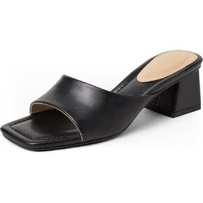 Arromic Women's Block Mule Heeled Sandals Clear Black Nude White Chunky Heels Backless Square Open Toe Slip on Mules Heeled Slippers Dressy Party Prom Wedding Shoes