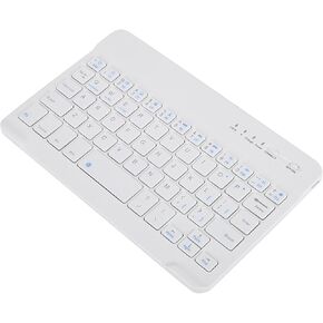7 Inch Mini Universal Bluetooth Keyboard, Multi-Function Aluminum Alloy Portable Ultra-Slim White Color Keypad, Compatible for Multiple Systems