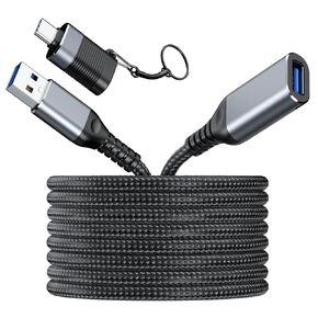 USB Extension Cable 20 ft, Long USB Extension Cable USB Extender Nylon Braided USB 3.0 Extension Cable with USB C Adapter,for Webcam, Camera, Phone, Mouse, Keyboard, Printer and More