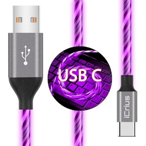 Light-Up USB-C Charging Cable, 6ft - Fast Charging Cord Type-C - Compatible with iPhone 15/Pro/Plus/Pro Max, Samsung Galaxy S24/S23/S22/S21/S20, iPad, Pixel, and More (Blue)