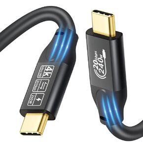 CABLEDECONN 240W/20Gbps Type C to C Cable 10FT, USB C 3.2 Gen2 48V/5A PD3.1 Cable, 4K@60Hz Video Output Cord, USB Male to Male Cable Suport Thunderbolt 3 for MacBook Pro, Dell, Arzopa, Galaxy