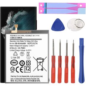 Battery for Samsung Galaxy S22 Ultra, [6700mAh] Upgraded 2024 New 0 Cycle EB-BS908ABY Battery Replacement for Samsung Galaxy S22 Ultra 5G SM-S908U with Professional Replacement Tool Kits