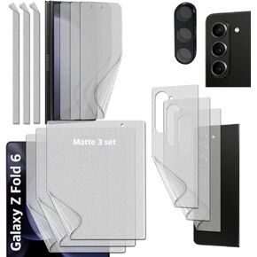 [3SET 13PCS] [Anti-Glare (matte) TPU film 3set 12pcs][1 Tempered Glass Lens protector] with Hinge Protector for Samsung Galaxy Z Fold 6 5G 2024 [Perfect Fit for Foldable screen]