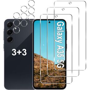[3+3 Pack] Galaxy A35 5G Screen Protector + Camera Lens Protector, HD Tempered Glass, 9H Hardness, Anti Scratch, Easy Installation, Bubble Free, Screen Protector for Samsung Galaxy A35 5G