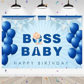 Boss Baby Backdrop Happy Birthday Photography Background Banner for Boys Baby Shower Gender Reveal Boy Birthday 1st Birthday Party Outdoor Indoor Banner Decorations 6x4 ft