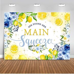 Mocsicka She Found Her Main Squeeze Backdrop Blue Floral Lemon Bridal Shower Decorations Bachelorette Bride to Be Engagement Party Background Cake Table Banner (6x4ft)