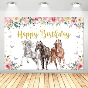 Pink Girl Horse Birthday Party Backdrop, 5x3ft Polyester, Western Rodeo Decoration for Photo Booth, Cowgirl Event
