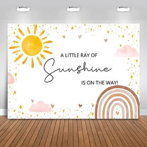 Mocsicka Sunshine Baby Shower Backdrop Boho Rainbow Baby Shower Background for Girl Little Ray of Sunshine Baby Shower Party Decorations Photoshoot Backdrops (7x5ft)