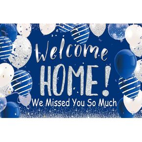 Welcome Home Banner Backdrop, Blue Silver Welcome Home Backdrop Photography Background for Army Theme Deployment Return Home Family Homecoming Party Decorations 5x4ft(Blue) in Kuwait