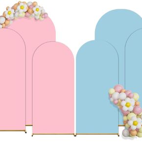 Arch Backdrop Cover Set of 3 Double Color 6ft/6.6ft/7.2ft Wedding Arch Cover Spandex Fitted Arch Covers,Round Top Chiara Arch Backdrop Cover for Baby Party Birthday Banquet Shower (Rosepink+Green)