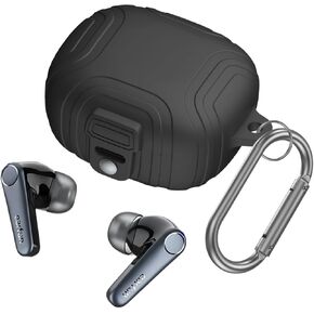 [Newest Secure Lock] Alquar for EarFun Air Pro 3 Case Cover, Silicone Protective Scratch Shock Resistant Cover ONLY Compatible with EarFun Air Pro 3 Earbuds Charging Case with Carabiner(Black)