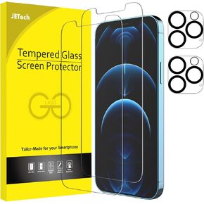JETech Screen Protector for iPhone 12 Pro 6.1-Inch with Camera Lens Protector, Tempered Glass Film, 2-Pack Each