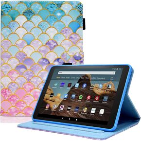 for Kindle fire HD 8 Case, Case for Amazon Fire HD 8 Tablet (8th/7th/6th Generation, 2018/2017/2016 Release), Funut Premium PU Leather Folio Smart Cover with Auto Wake/Sleep, Blue Marble