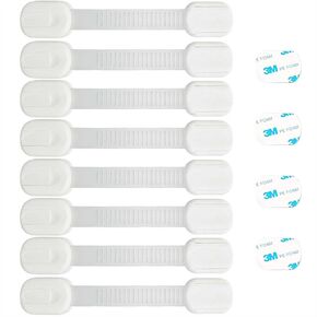 (8 PACK) Cabinet Locks for Children, Child Safety Strap Locks, Drawer Locks Baby Proofing Cupoard, Child Proof for Cupoard Drawers Toilet Fridge Locks, 3M Adhesive + 4 Extra Stickers, White