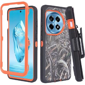 Case for OnePlus 12R 5G (2024) [Hinge Protection] Shockproof Dual Layer Rugged Protective Case Belt Clip with Holster & Kickstand (Black)