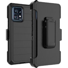 Takfox Moto Edge Plus 2023 Case, for Motorola Edge+ 2023 Heavy Duty Protective Phone Case [3 Layers] Rugged Rubber Shockproof Cover & Rotating 360 Degree Belt Clip-Black/Blue
