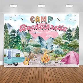 Mocscika Camp Bachelorette Backdrop for Adult Camping Bachelorette Party Decorations Banner Mountain Lake Hiking Bridal Shower Photography Background (Orange, 6x4ft(72''x48''))