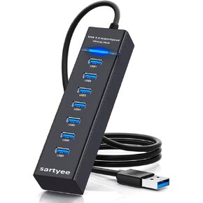 USB Hub 7 Ports, USB Multiple Hub Data Splitter Extender for Laptop, PC, MacBook Pro, Mac Mini, iMac, Surface Pro and More USB Devices, Windows, Linux