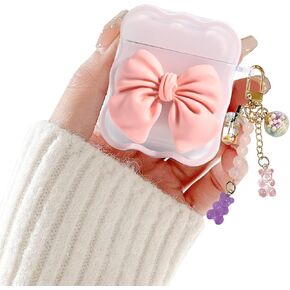 حافظة شفافة لحافظة AirPods الجيل الثاني/الأول، حافظة بتصميم ربطة عنق ثلاثية الأبعاد لطيفة لهاتف Apple Airpod 2&1 Gen مع حزام معصم من السيليكون وسلسلة مفاتيح حلوى لطيفة للنساء والفتيات، أزرق فيونكة in Kuwait