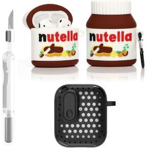 3 in 1 Compatible with Apple Airpods(2nd/1st Generation) Protective Funny Cute Case Cover with Cleaner Kit & Keychain (Chocolate Sauce)