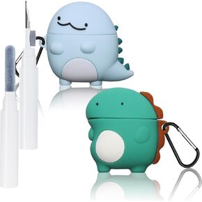 2Pack Dinosaur for AirPods 2 Case Cover Cute 3D Cartoon Animal Silicone for AirPods 2rd/1st Generation Case Accessories Set Cleaning Pen, Lovely Cover for AirPods 1 Case for Girl Women Boy Dinosaur