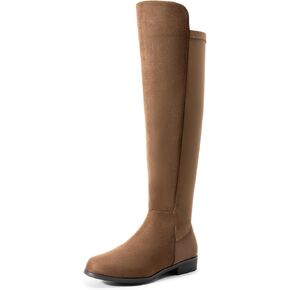 DREAM PAIRS Women's Knee-High Boots Comfortable Flat Low Heel Round Toe Stretchy Suede Slouch Boots with Side Zipper