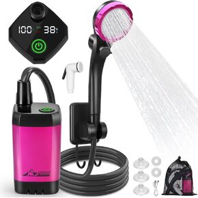 WADEO Upgrade Portable Camping Shower, 6000mAh Rechargeable Electric Shower Pump with Intelligent Digital Display, Multiple Spray Modes Shower Head with Handheld for Camping, Hiking, Traveling