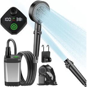 AlpsWolf Portable Shower for Camping, 6000mAh Rechargeable Camping Shower with Digital Power & Temperature Display, Portable Shower for Camping, Beach, Hiking, Outdoor Travelling, Pet Cleaning