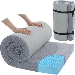 HOMBYS Memory Foam Camping Mattress for Outdoor Sleeping, Roll Up Porable Camping Mattress Pad Mat with Knitted Cover for Travel Truck Bed Tent