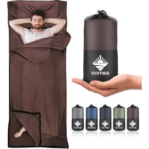 Sleeping Bag Liner, Sleep Sack Travel Sheets, Two-Way-Zipper Expose Feet Separately, Portable Single Camping Sheet for Hotel,Hostels,Business Trips