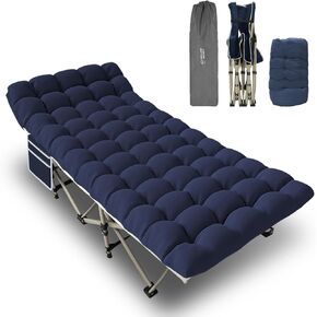YELLOW JACKET Folding Camping Cot for Adults,600LBS Max Load,28" Wide Sleeping Cot with Removable Thick Mattress Portable Foldable Camping Bed with Carry Bag for Camp,Home,Office,Travel,Blue