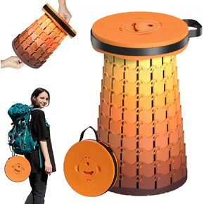 Upgraded Portable Folding Telescoping Stool, Retractable Collapsible Camping Stool for Adults, Lightweight Yet More Sturdy with Load Capacity 1000lbs for Fishing Hiking Gardening BBQ (Orange)
