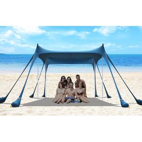 Beach Tent Sun Shelter Portable Pop Up Beach Sun Shade Canopy 11x11 FT UPF80+ Protection Outdoor,4 Thickened Aluminum Poles for Backyard,Picnics,Camping and Beach (Navy)