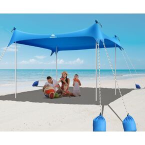 Beach Canopy Tent Sun Shade UPF50+ Portable Beach Tent 10x10 FT Beach Tent Sun Shade with 8 Sandbags 4 Aluminum Poles Carrying Bag & Sand Shovel Canopy Tent for Beach Camping Fishing Picnics