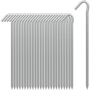 AAGUT 8 Pack Metal Camping Tent Stakes 9 Inch Yard Stakes for Inflatables Heavy Duty Tent Pegs Steel Hooked Ground Stakes for Outdoor Christmas Decorations, Garden Edging Tarp Stakes for Ground