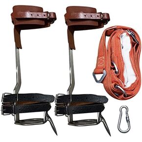 Tree Climbing Spikes Kit - Tree Climbing Gear Arborist Tree Climbing Kit Cowhide Leather, for Logging, Tree surgen, Hunting, 17.3 x 7.4 x 3.8 英寸, brown