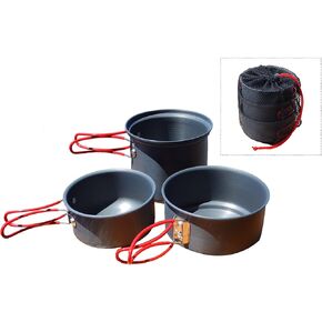 3 Piece Backpacker Hard-Anodized Cook Set - Camping Cookware with Carrying Bag (Made by Caddis Sports, Inc.)