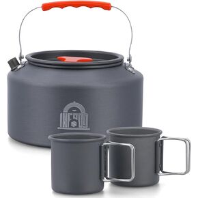 2.5L Camping Kettle Set - Camp Tea Coffee Pot with 2 Cups & Carrying Bag for Outdoor Camping Campfire Hiking Picnic & Backpacking, Gray