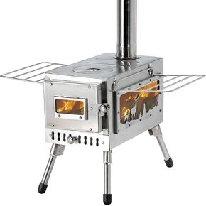 Outdoor Camping Stove Camp Tent Stove, Portable Wood Burning Stove with Chimney Pipe for Tent, Shelter, Camping Heating and Cooking (Pipe Diameter: 2.36")