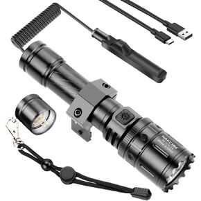 Tactical Flashlight with Picatinny Rails Mount, 10000 Lumen Rechargeable flashlights 5 Modes, Remote Pressure Switch Included for Hiking Outdoor Activities