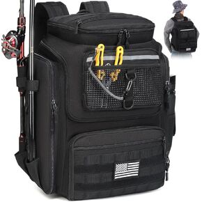 Fishing Backpack with Rod Holders - 45L Large Water-resistant Fishing Tackle Bag for Outdoor Camping Hiking Gear and Equipment, Bag Only (Green)
