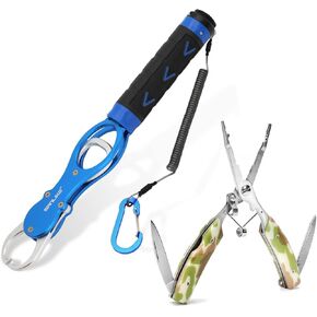 SANLIKE Fishing Pliers Fish Lip Gripper, Line Cutter Hook Removers Saltwater Fishing Tools Ice Fishing Gear, 6.8"/ 6.4" Aluminum Split Ring Pliers with Sheath and Lanyard