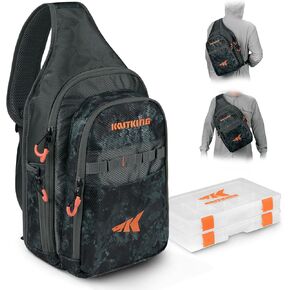 KastKing Pond Hopper Fishing Sling Tackle Storage Bag with （2） Tackle Boxes–Lightweight Sling Fishing Backpack-Sling Tool Bag for Fishing Hiking Hunting Camping,17.7X 12.6X 6 Inches,