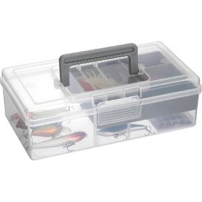 JUXYES Plastic Fishing Tackle Box Organizer with Removable Dividers, Clear Fishing Tackle Storage Boxes with Handle, 2 Layer Fishing Tackle Tray Box Lure Box
