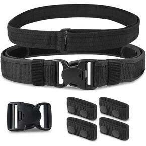 Duty Belt Law Enforcement, Nylon Police Belt Inner Belt, 4 Belt Keepers& 2 Buckles, Tactical Utility Security Belt