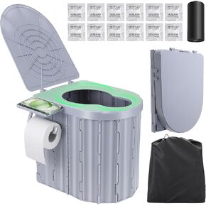 Camping Toilet, Portable Toilet for Adults, 14'' Camping Toilet with Lid, Camp Toilet with Holder, Portable Potty for Camping, Hiking, RoadTrip, Car, Tent, Truck Drivers