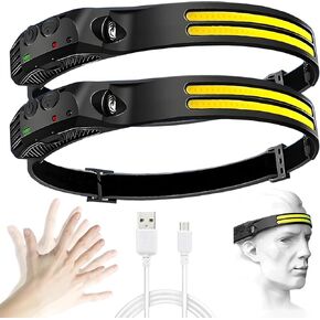 LED headlamp new dual light strip design, brighter, 230° Wide Beam Waterproof Head Lamp,LED Wide Beam Head Lamp with Motion Sensor Bright 8 Modes,Flashlight for Hiking,Repairing,Fishing,Cycling