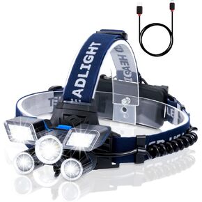 Headlamp Rechargeable, 12000 Lumen Sensor Head Lamp Led Super Bright, 3 Modes Waterproof Headlamps for Adults, Red Warning Head Light for Forehead, Head Flashlight for Camping Hiking Runing Outdoor