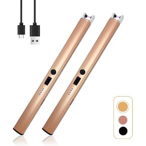 2 PCS Candle Lighter,Windproof Flameless Electric Lighter with LED Power Display ＆ Safety Switch, Upgraded Plasma USB Rechargeable Lighter for Birthday Camping BBQ (Black)